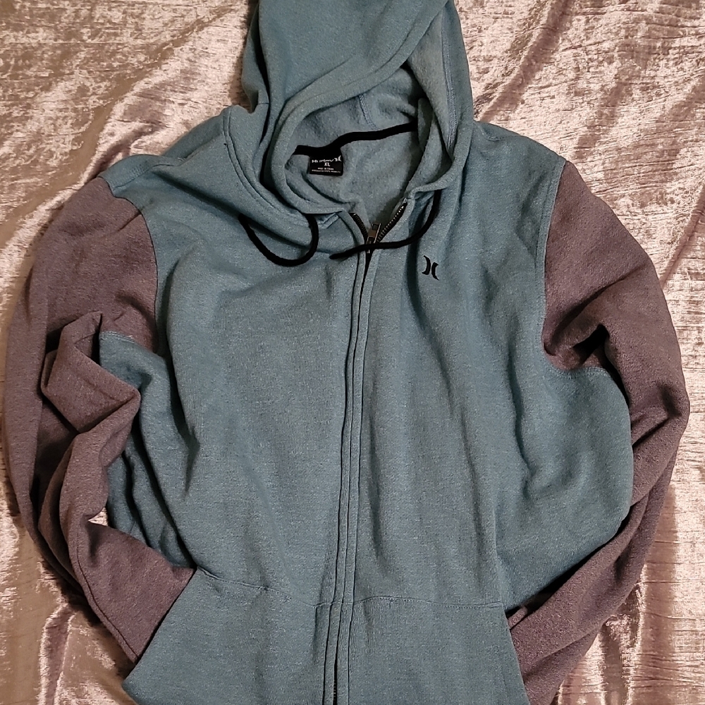 Hurley XL Men's Teal Blue and Gray Hoodie Sweater Full Zip